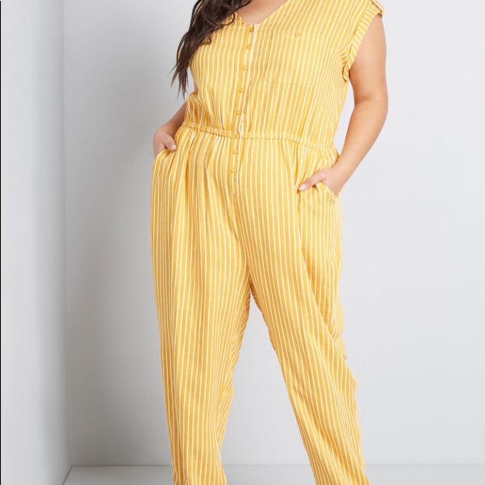 ModCloth Yellow striped jumpsuit